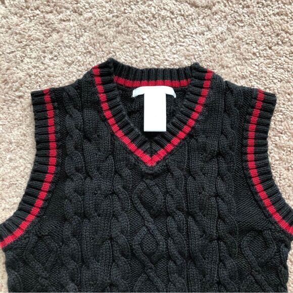 Janie and Jack Sweater Vest Boys 2T Black Red Cable Knit - Picture 2 of 5